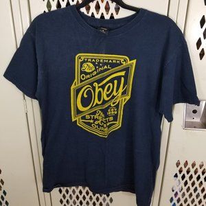 Obey Shirt Mens Medium M Logo Graphic T Shirt Designer Blue